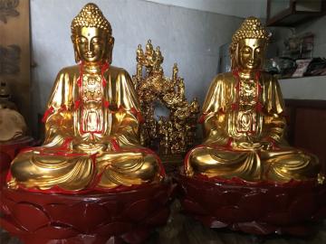 Tạc tượng tam thế phật bằng gỗ mít tại Sơn Đồng